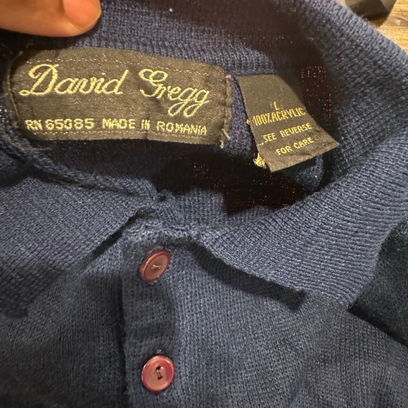 VTG David Gregg Button Neck Sweater Navy Blue (Medium) - Picture 2 of 10